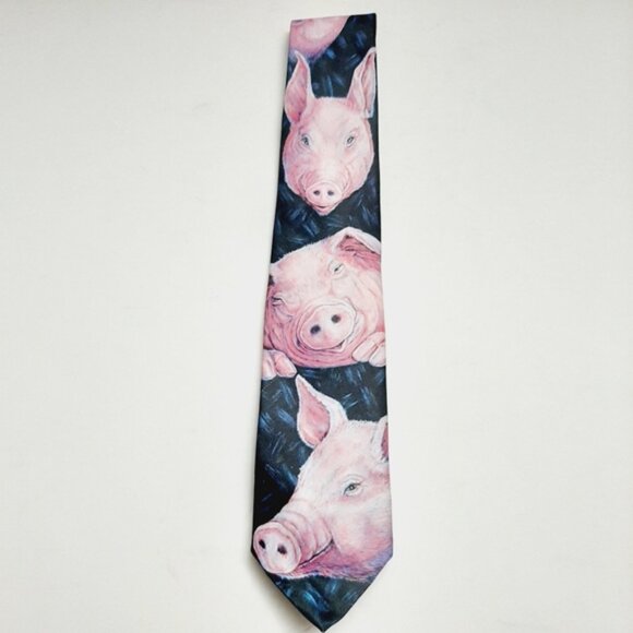 RALPH MARLIN Pig Novelty Design Pattern 1989 Retro Men's Necktie Neck Tie - Picture 2 of 11